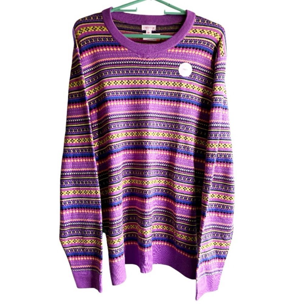 NEW Purple Stripe Vibrant Colorful Y2K Casual Men's XL Sweater